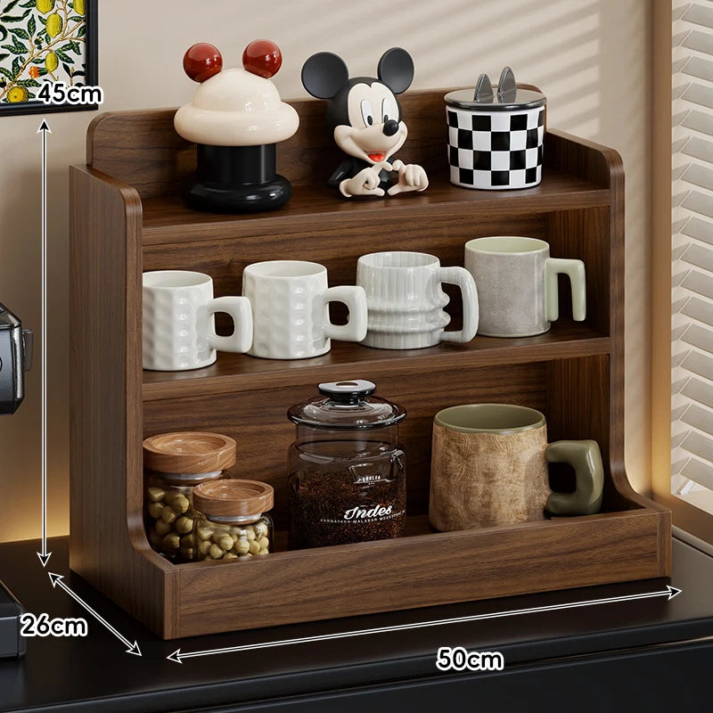 Coffee Station Organizer Three-Tier Engineered Wood Space-Saving Countertop Storage