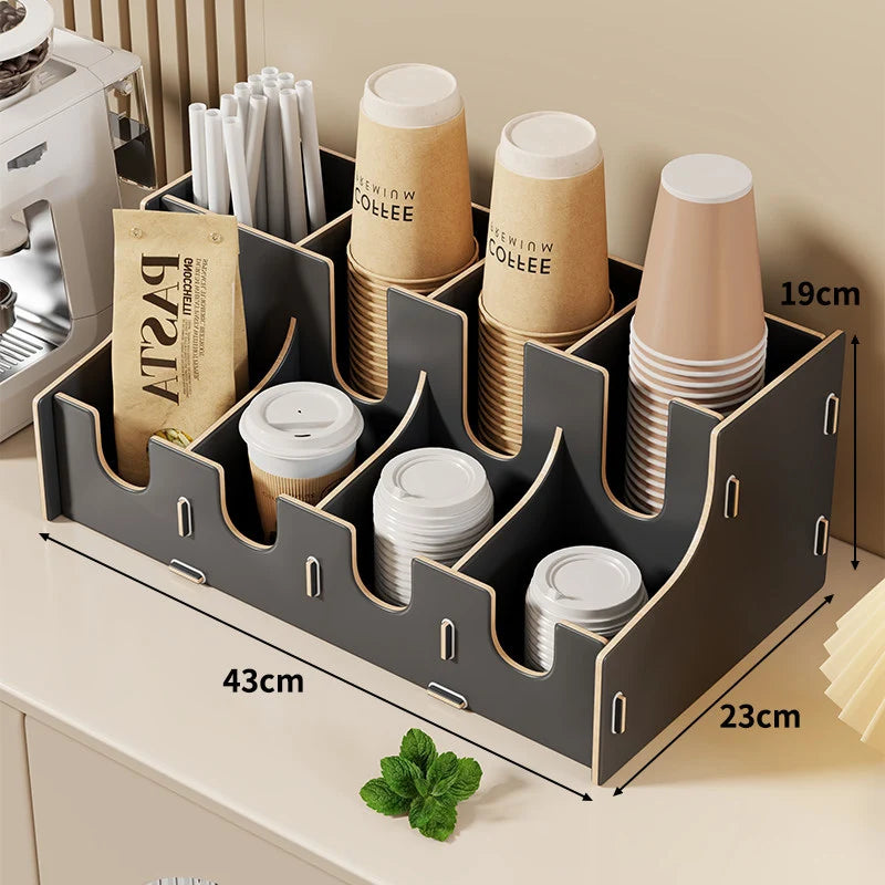 Coffee Station Organizer Tiered Adjustable Compartments