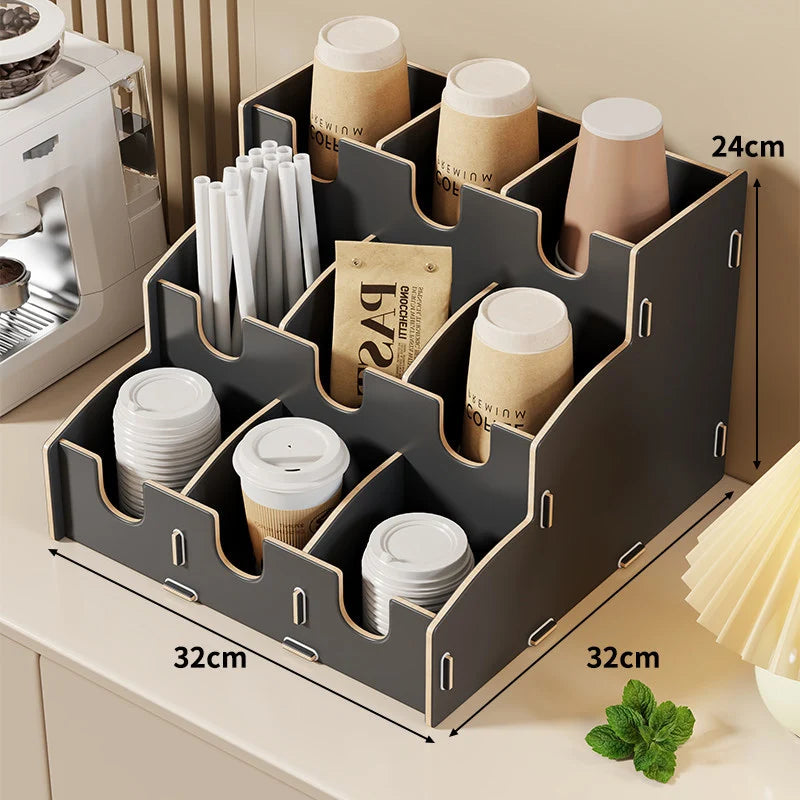 Coffee Station Organizer Tiered Adjustable Compartments