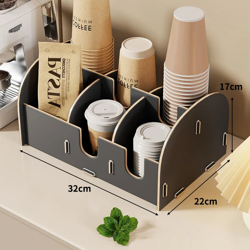Coffee Station Organizer Tiered Adjustable Compartments