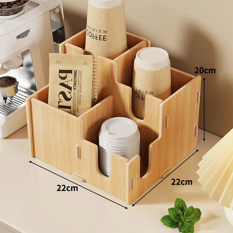 Coffee Station Organizer Tiered Adjustable Compartments