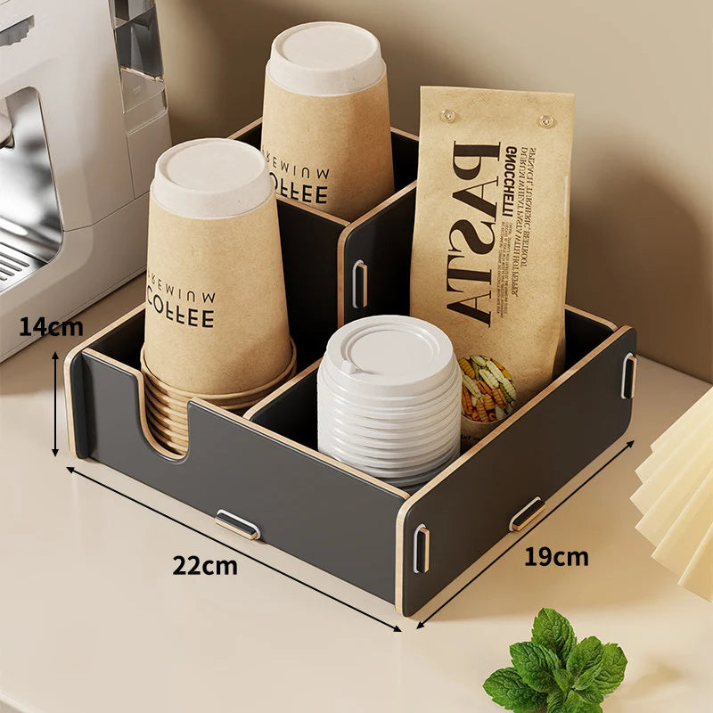 Coffee Station Organizer Tiered Adjustable Compartments