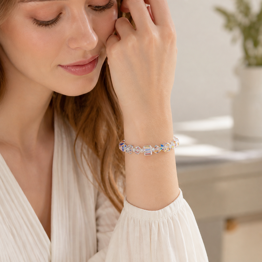 Color-Changing Crystal Sterling Silver Bracelet (Adjustable)