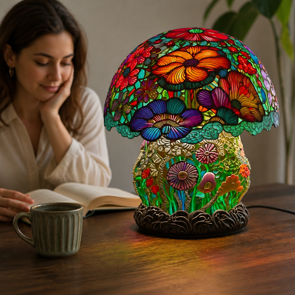 Colorful Copper-Foil Stained Glass Table Lamp