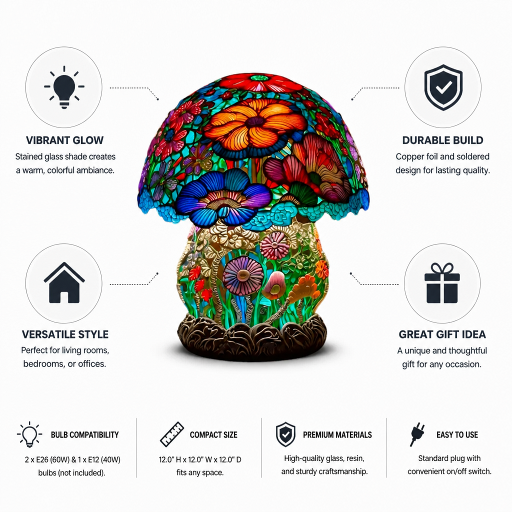 Colorful Copper-Foil Stained Glass Table Lamp