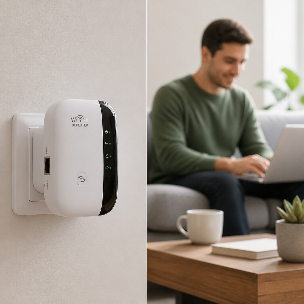 Compact 300 Mbps Plug-In WiFi Extender (Ethernet Port)