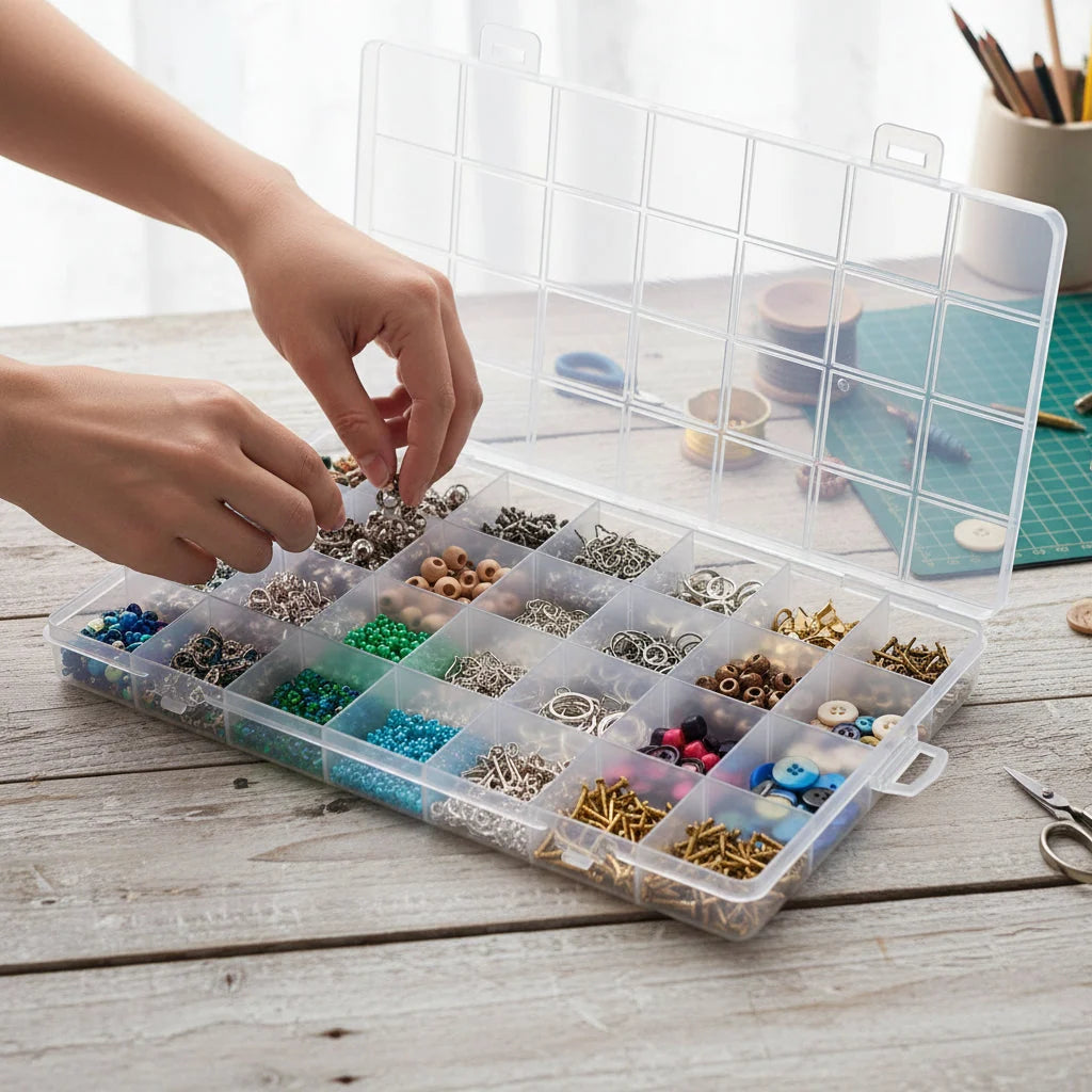 Compartment Storage Case Clear Fixed Compartments Single Lid Stackable