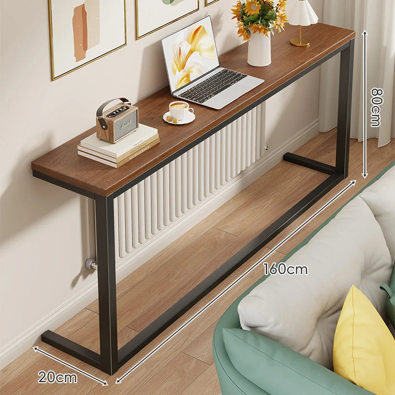 Console Table Slim Profile Engineered Wood Top Steel Frame