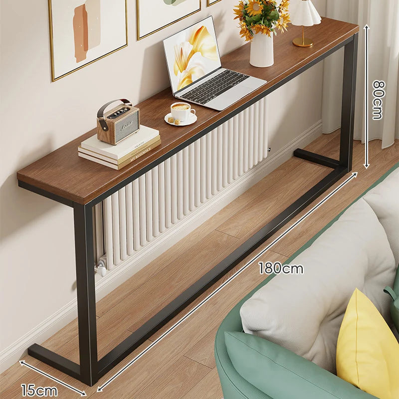Console Table Slim Profile Engineered Wood Top Steel Frame