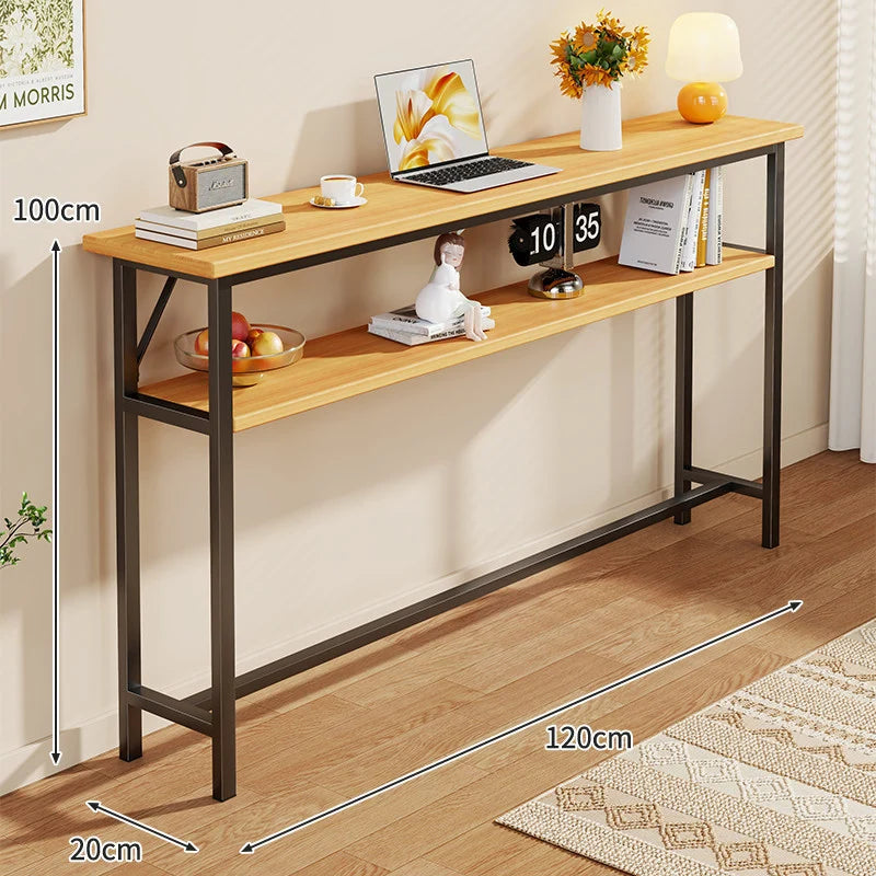 Console Table Slim Profile Scratch-Resistant Wood-Look Top