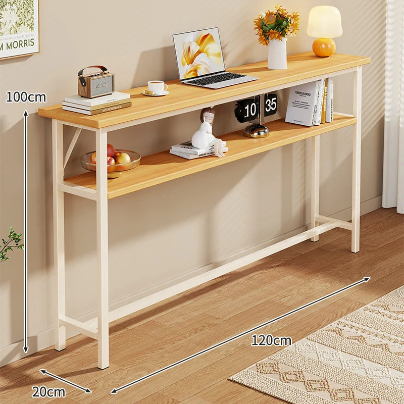 Console Table Slim Profile Scratch-Resistant Wood-Look Top