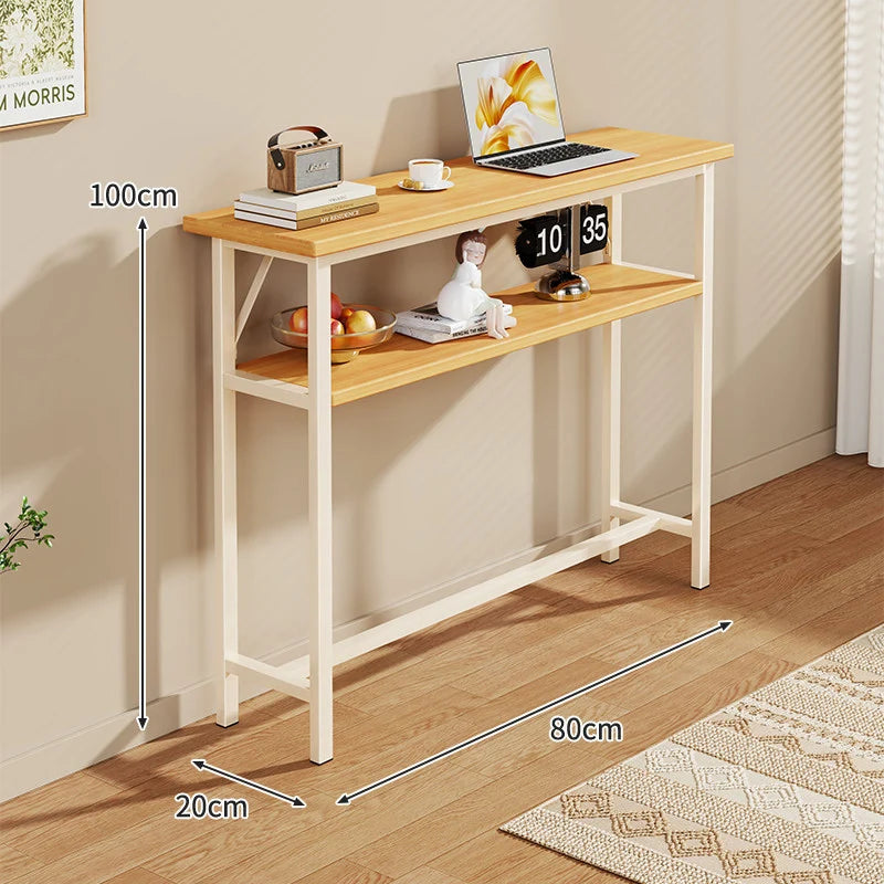Console Table Slim Profile Scratch-Resistant Wood-Look Top