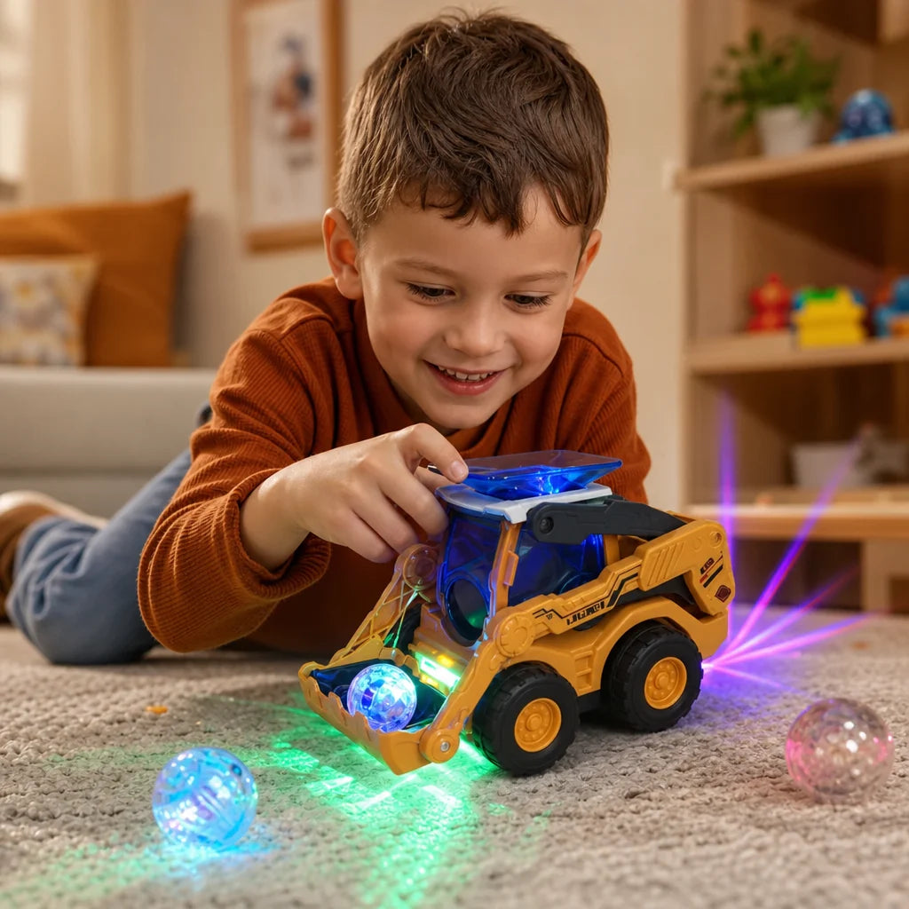 Construction Bulldozer Toy Light-Up Ball Launcher & Rolling Wheels