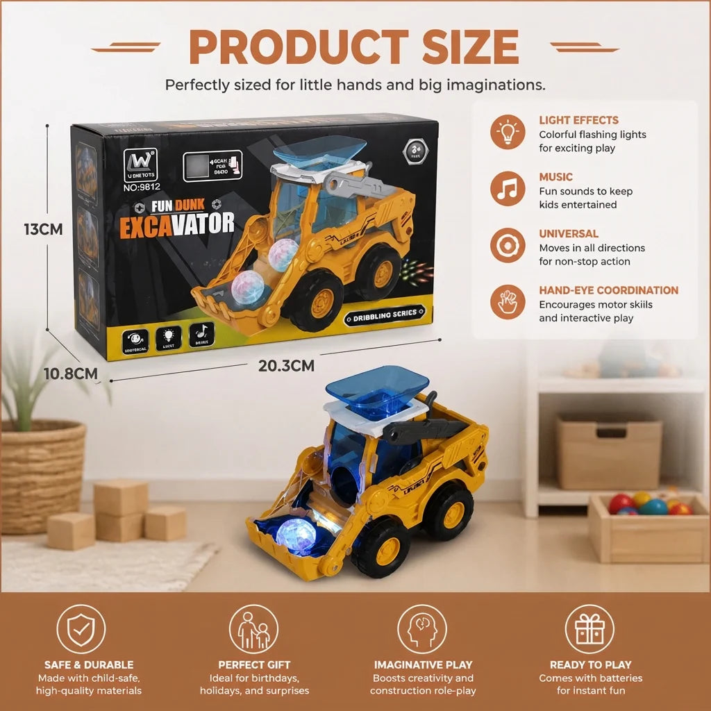 Construction Bulldozer Toy Light-Up Ball Launcher & Rolling Wheels