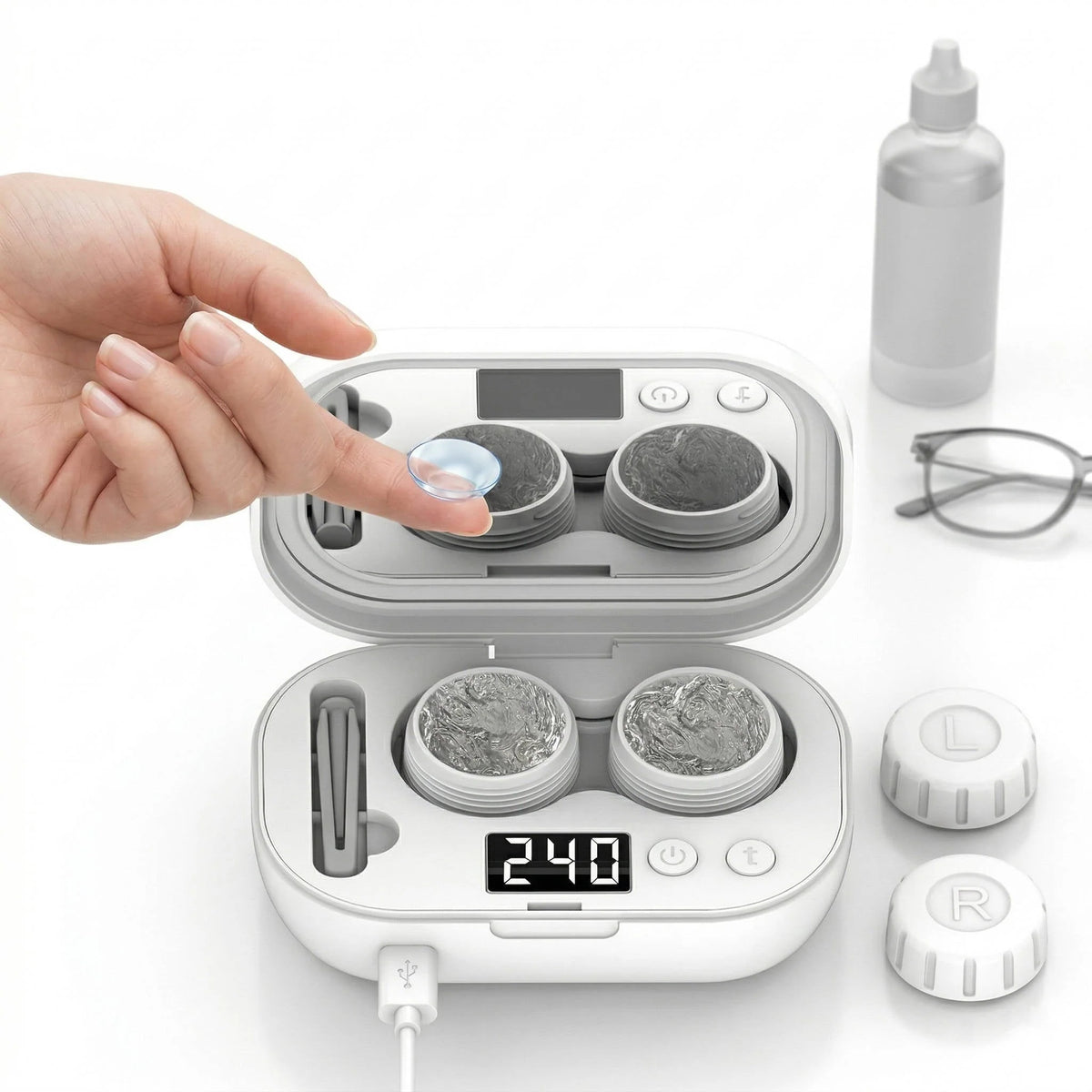 Contact Lens Cleaner Ultrasonic Dual-Chamber USB Rechargeable