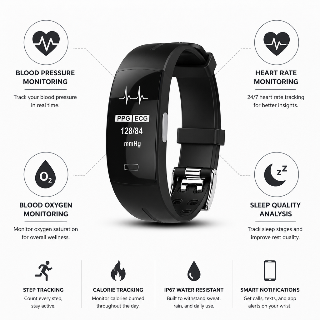 Continuous Blood-Pressure & Heart-Rate Smartwatch