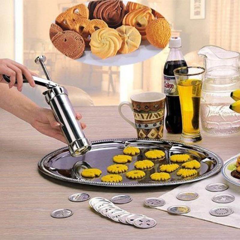 Cookie Press Stainless Steel with 20 Molds and 4 Nozzles
