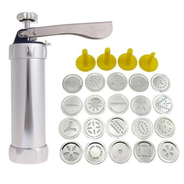 Cookie Press Stainless Steel with 20 Molds and 4 Nozzles