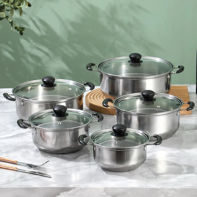 Cookware Set Stainless Steel Glass Lids 10-Piece