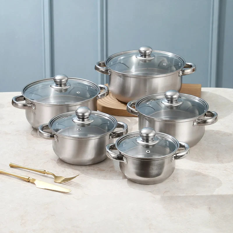 Cookware Set Stainless Steel Glass Lids 10-Piece