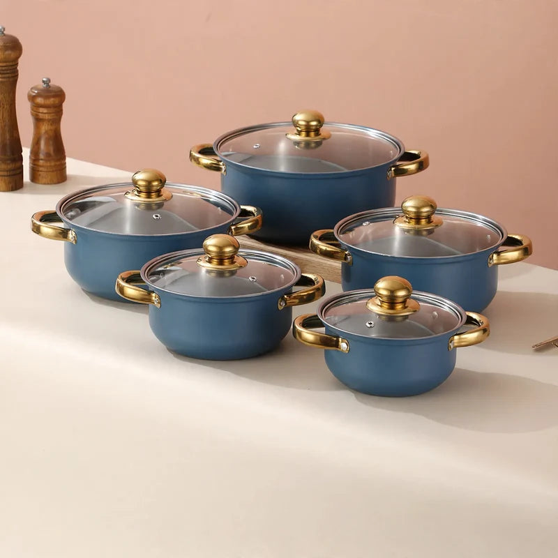 Cookware Set Stainless Steel Glass Lids 10-Piece