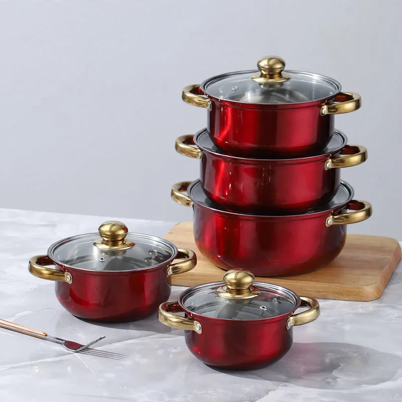 Cookware Set Stainless Steel Glass Lids 10-Piece