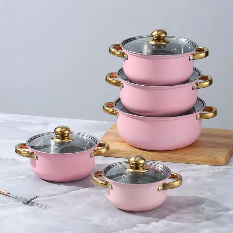Cookware Set Stainless Steel Glass Lids 10-Piece