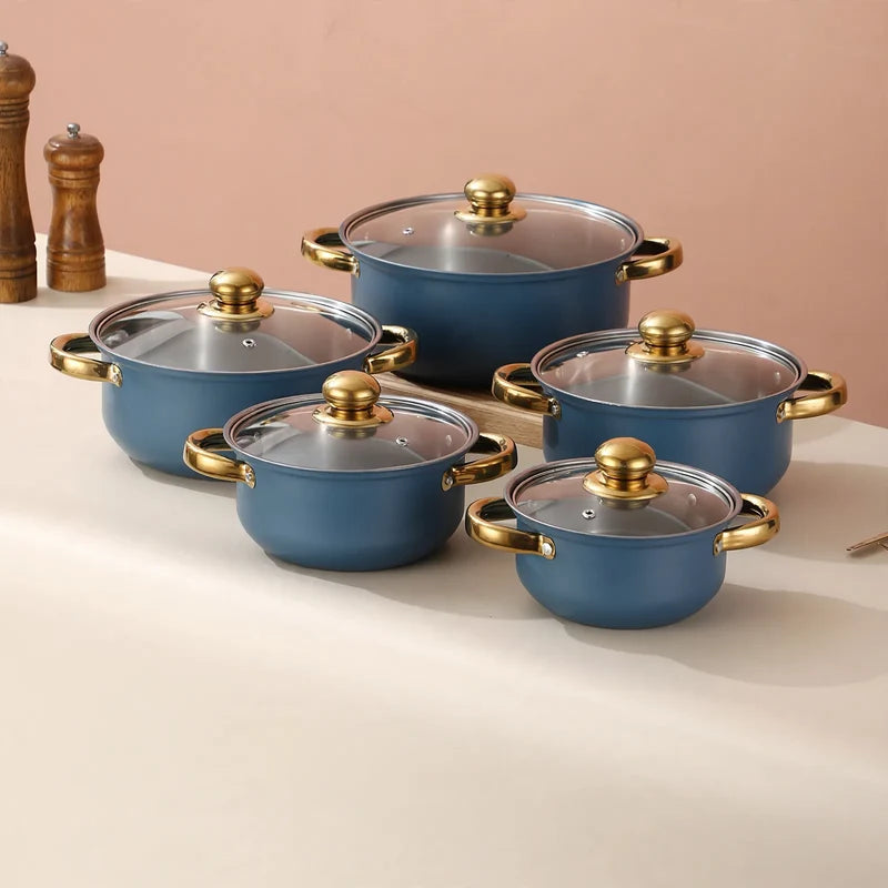 Cookware Set Stainless Steel Glass Lids 10-Piece