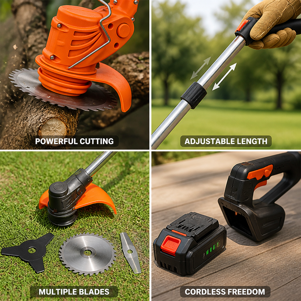 Cordless 180W Telescopic Grass Trimmer (Replaceable Blades)