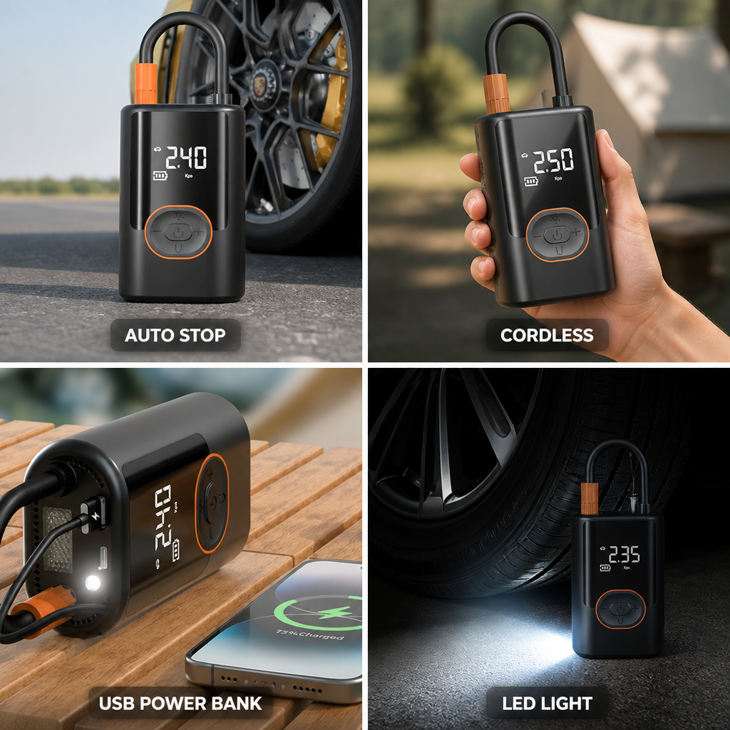 Cordless Auto Stop Digital Air Pump (USB Rechargeable)