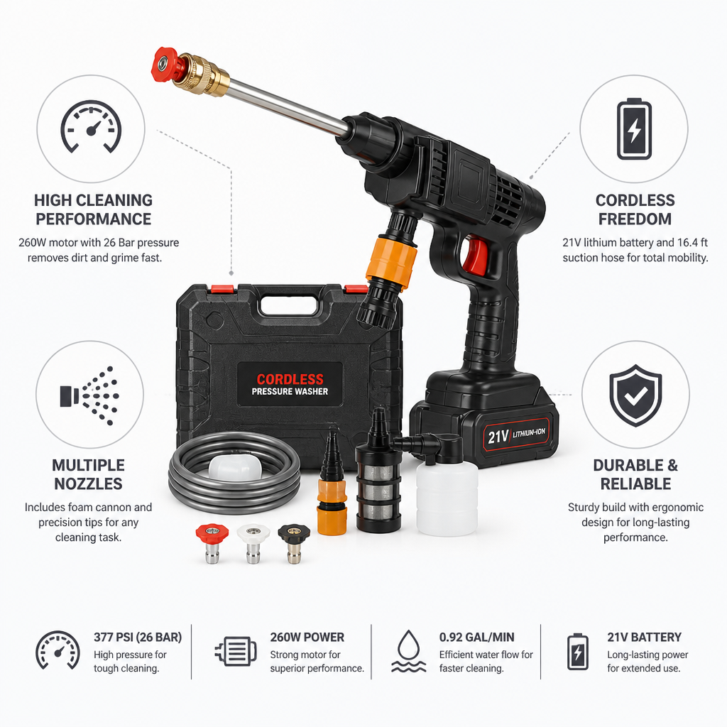 Cordless High-Pressure Self-Suction Pressure Washer (26 Bar)
