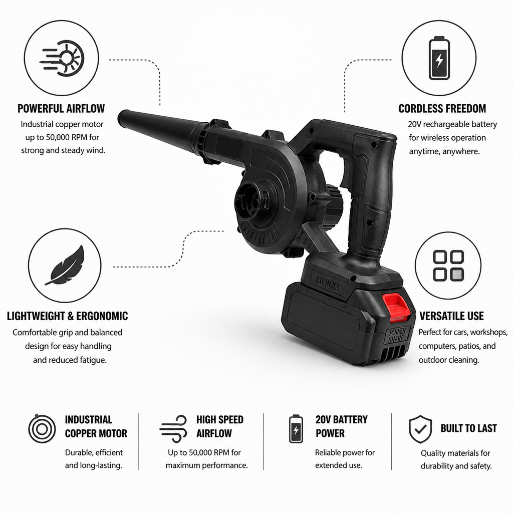 Cordless Industrial Copper Leaf Blower (Battery & Charger Included)