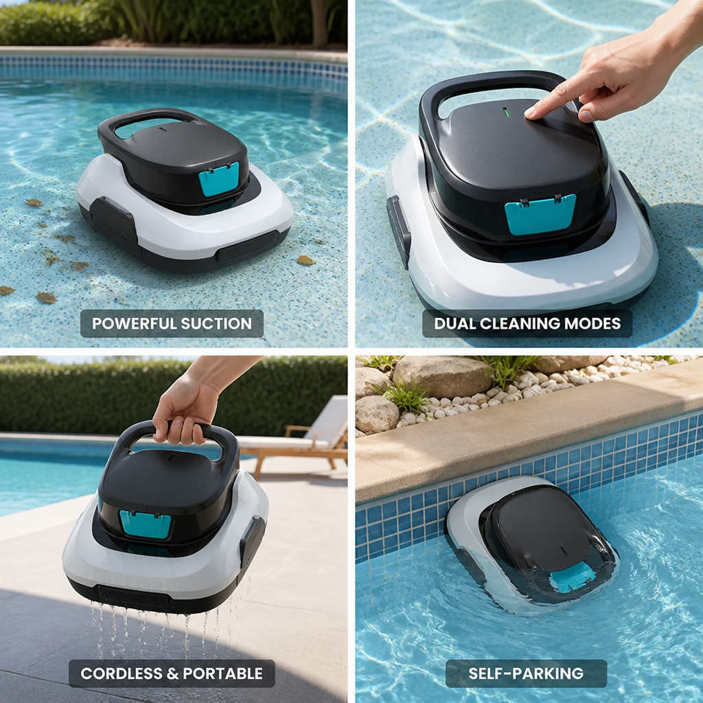 Cordless Powerful Suction Robotic Pool Cleaner (100-Min Runtime)