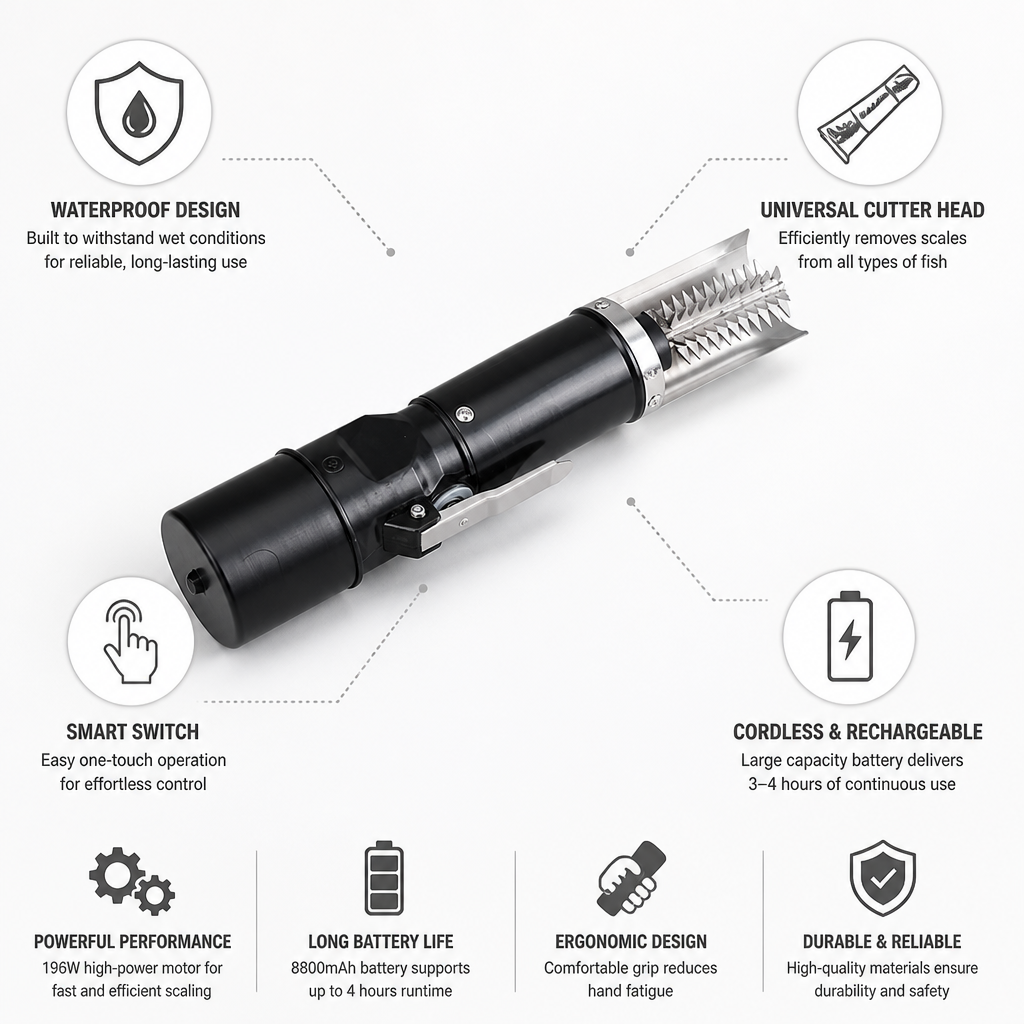 Cordless Rechargeable Dual-Function Fish Scaler (Up to 4H Runtime)