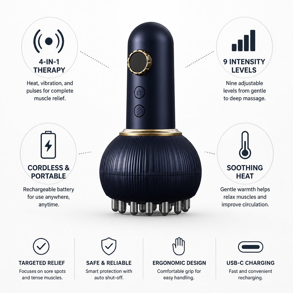 Cordless Rechargeable Heat, Vibration & Pulse Massager (9 Intensity Levels)