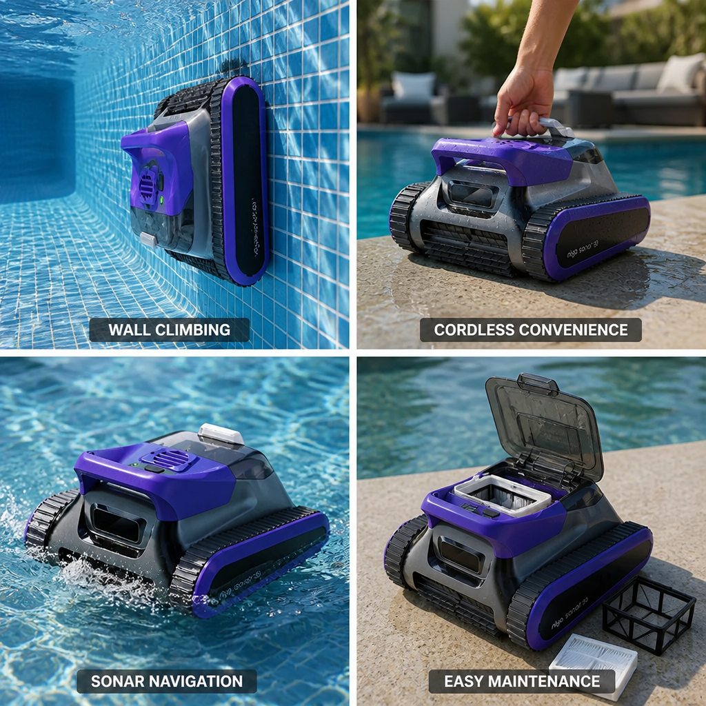 Cordless Sonar Wall-Climbing Robotic Pool Cleaner (Up to 33 ft)