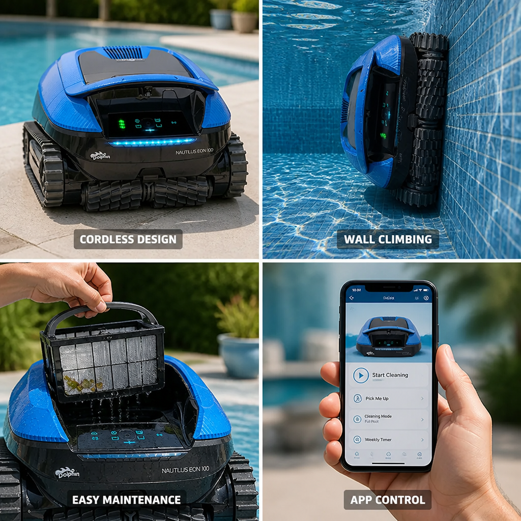 Cordless Wi-Fi Wall-Climbing Robotic Pool Cleaner