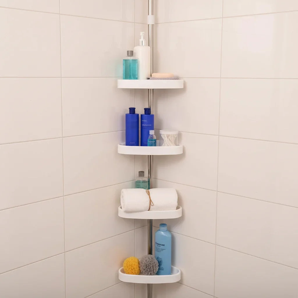 Corner Shower Shelf No-Drill Tension Pole Adjustable Shelves