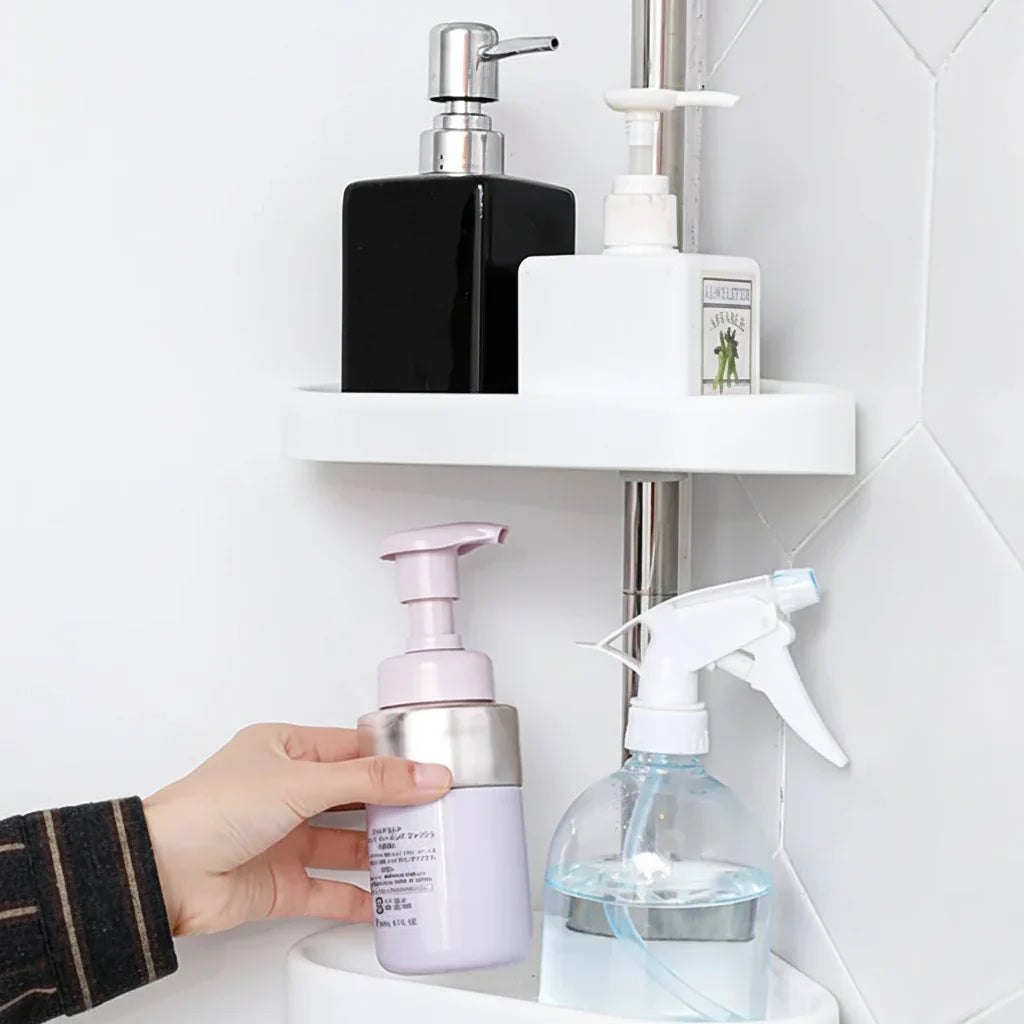 Corner Shower Shelf No-Drill Tension Pole Adjustable Shelves