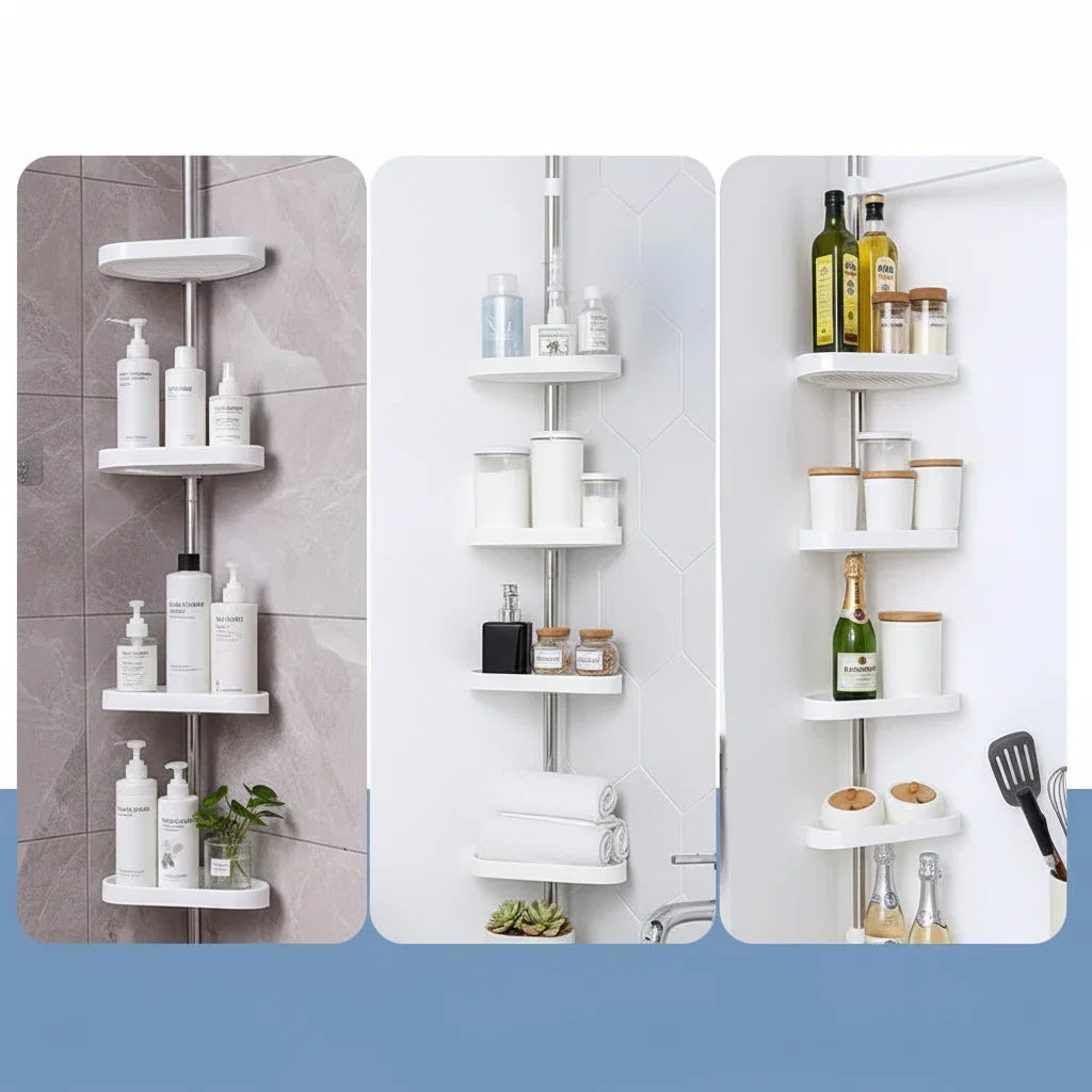 Corner Shower Shelf No-Drill Tension Pole Adjustable Shelves