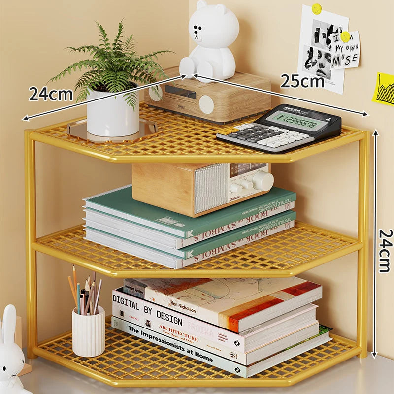 Corner Storage Shelf Three-Tier Metal Mesh Space-Saving Design