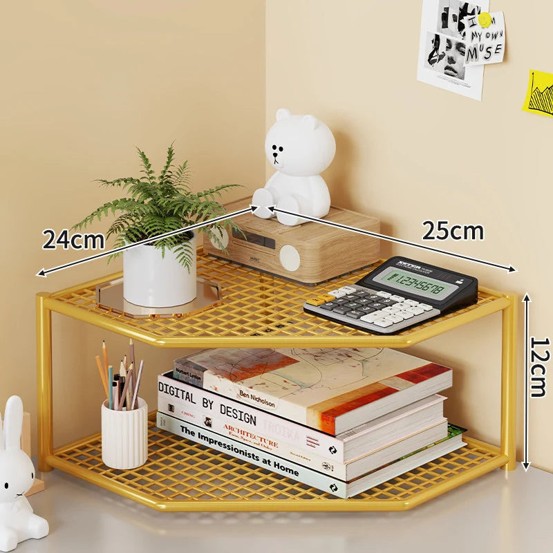 Corner Storage Shelf Three-Tier Metal Mesh Space-Saving Design