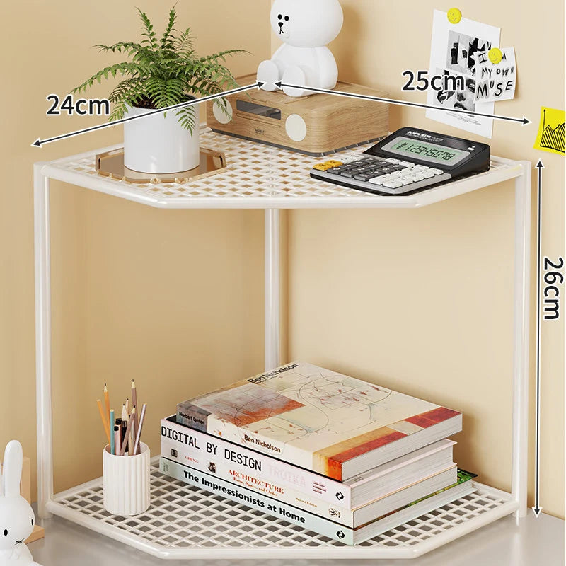 Corner Storage Shelf Three-Tier Metal Mesh Space-Saving Design