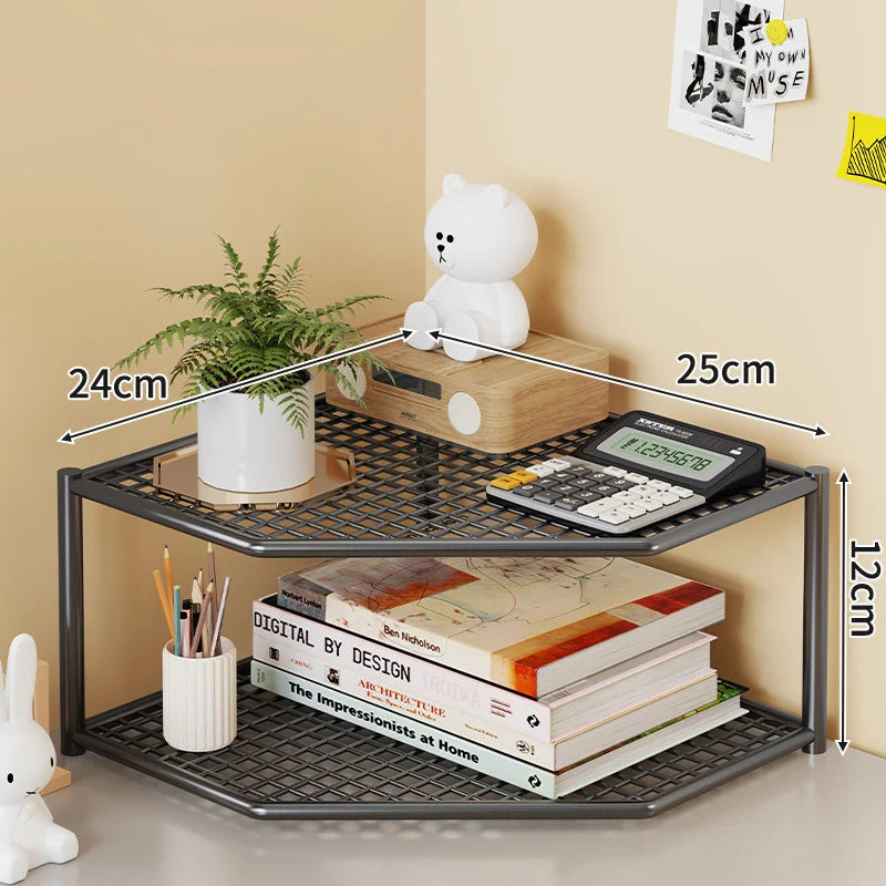 Corner Storage Shelf Three-Tier Metal Mesh Space-Saving Design