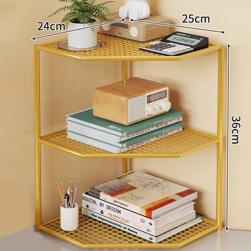 Corner Storage Shelf Three-Tier Metal Mesh Space-Saving Design