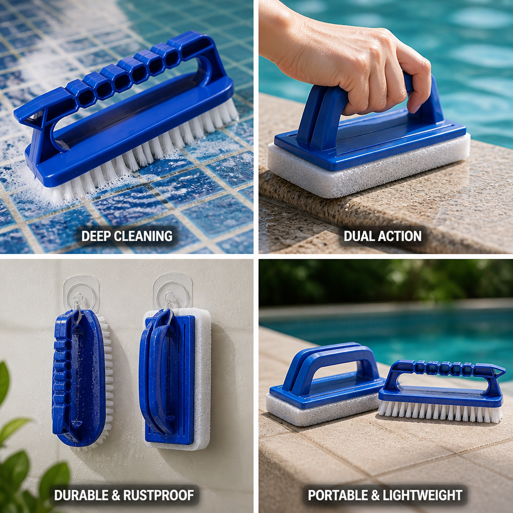 Corrosion-Resistant Sponge & Stiff Bristle Pool Brush Set (2-Piece)