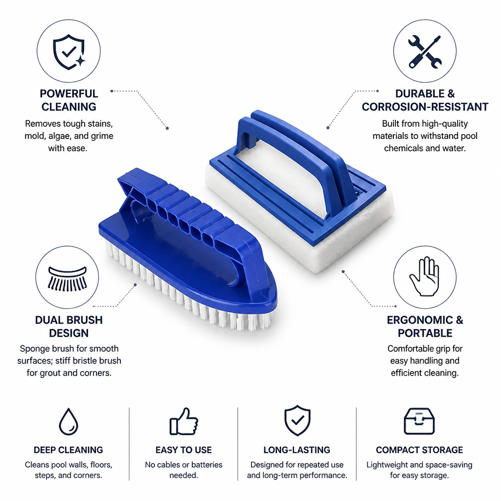 Corrosion-Resistant Sponge & Stiff Bristle Pool Brush Set (2-Piece)