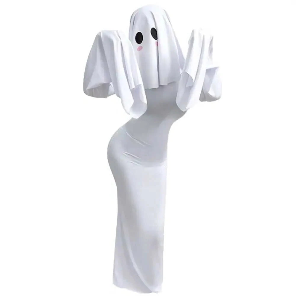 Cosplay Costume Ghost Bride Mask & Floor-Length Fitted Dress