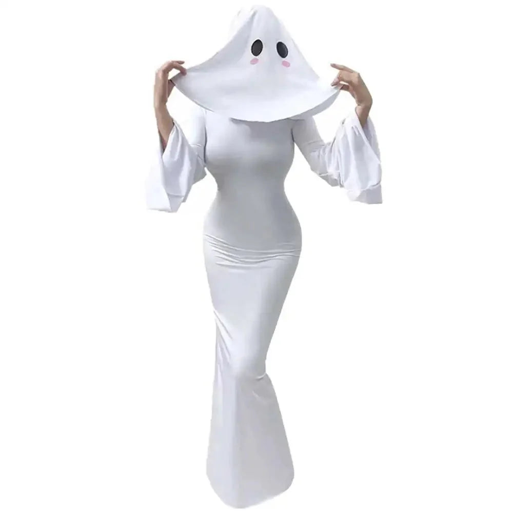 Cosplay Costume Ghost Bride Mask & Floor-Length Fitted Dress