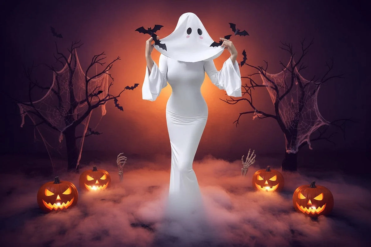 Cosplay Costume Ghost Bride Mask & Floor-Length Fitted Dress